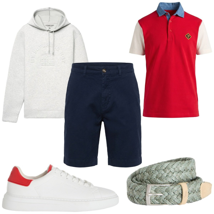 Outfit uomo - Total look #2462222. Stile Casual per Tutti i giorni. Abbinamento con sneakers, cinture, polo, bermuda, felpe con cappuccio.