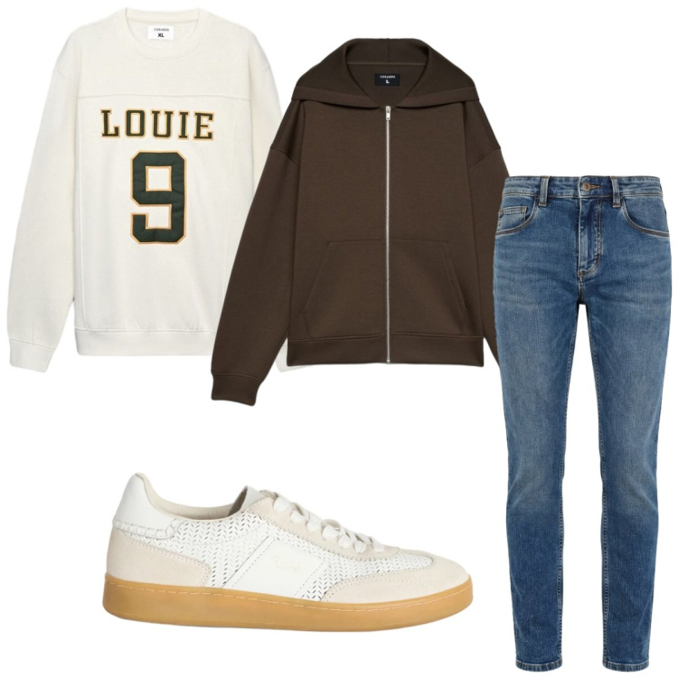 Outfit uomo - Total look #2462226. Stile Urban per Tutti i giorni. Abbinamento con sneakers, jeans slim fit, felpe, felpe con cappuccio.