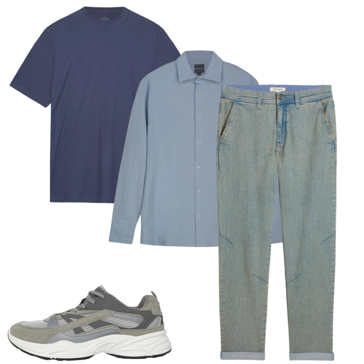 Outfit uomo - Total look #2462228. Stile Casual per Tutti i giorni. Abbinamento con jeans dritti, sneakers, t-shirt, polo.