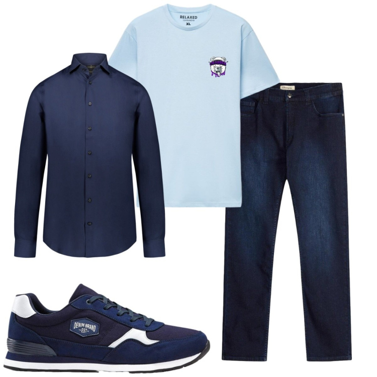 Outfit uomo - Total look #2462230. Stile Casual Abbinamento con sneakers, jeans slim fit, t-shirt, camicie.