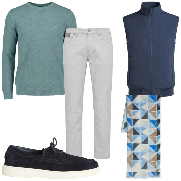Outfit uomo - Total look #2462231. Stile Trendy per Tutti i giorni. Abbinamento con scarpe stringate, sciarpe, pantaloni, pullovers, gilet.
