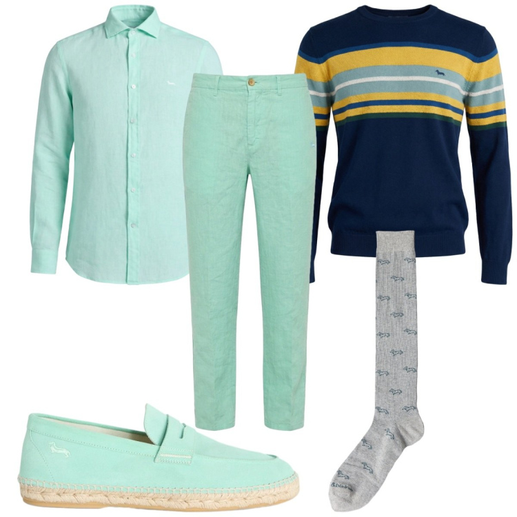 Outfit uomo - Total look #2462242. Stile Trendy per Tutti i giorni. Abbinamento con pullovers, espadrillas, pantaloni chino, camicie, calzini.