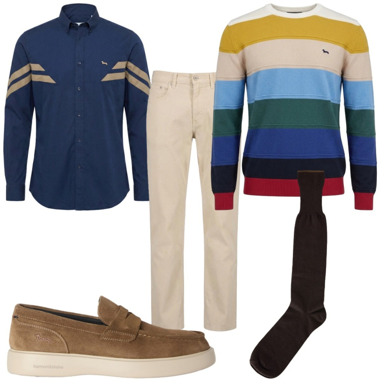 Outfit uomo - Total look #2462243. Stile Casual per Tutti i giorni. Abbinamento con pantaloni, scarpe stringate, maglieria, camicie, calzini.