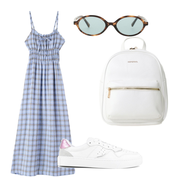 Outfit donna - Total look #2462254. Stile Trendy per Tutti i giorni. Abbinamento con occhiali da sole, zaini, vestiti lunghi, sneakers.