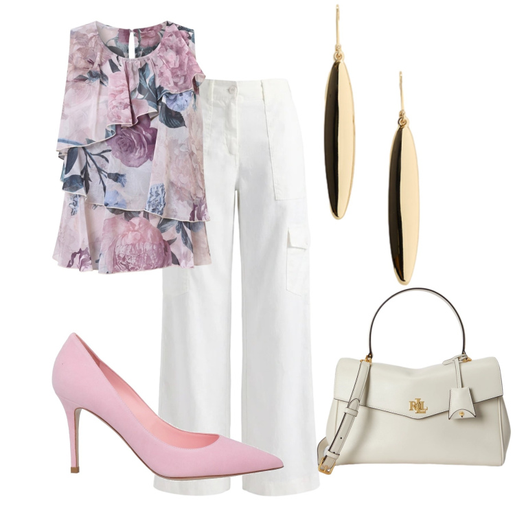 Outfit donna - Total look #2462255. Stile Glamour per Ufficio. Abbinamento con décolleté, pantaloni cargo, top, borse a mano, orecchini.