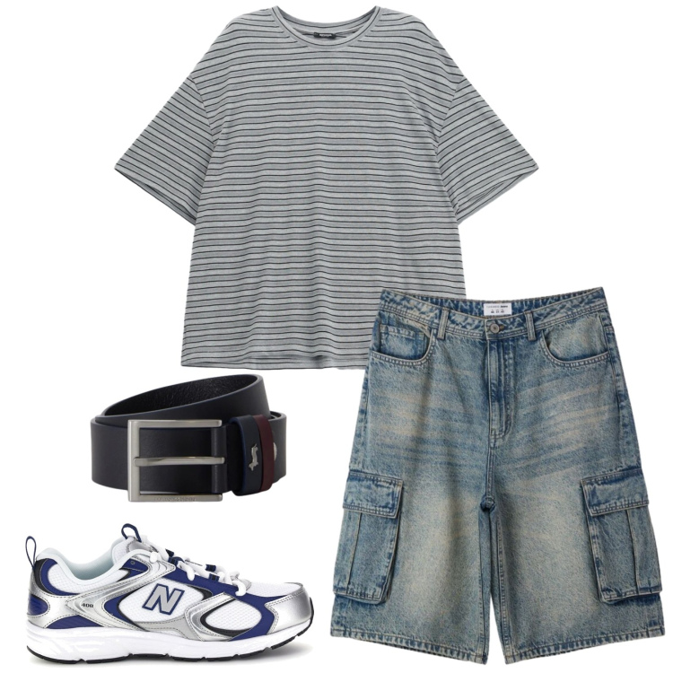 Outfit uomo - Endless Summer. Stile Casual per Tutti i giorni. Abbinamento con cinture, t-shirt, pantaloni corti, sneakers.