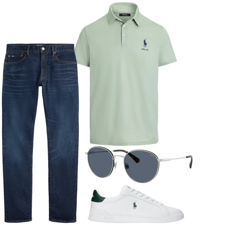 Outfit uomo - Stile. Stile Casual per Tutti i giorni. Abbinamento con jeans, occhiali da sole, sneakers, polo.