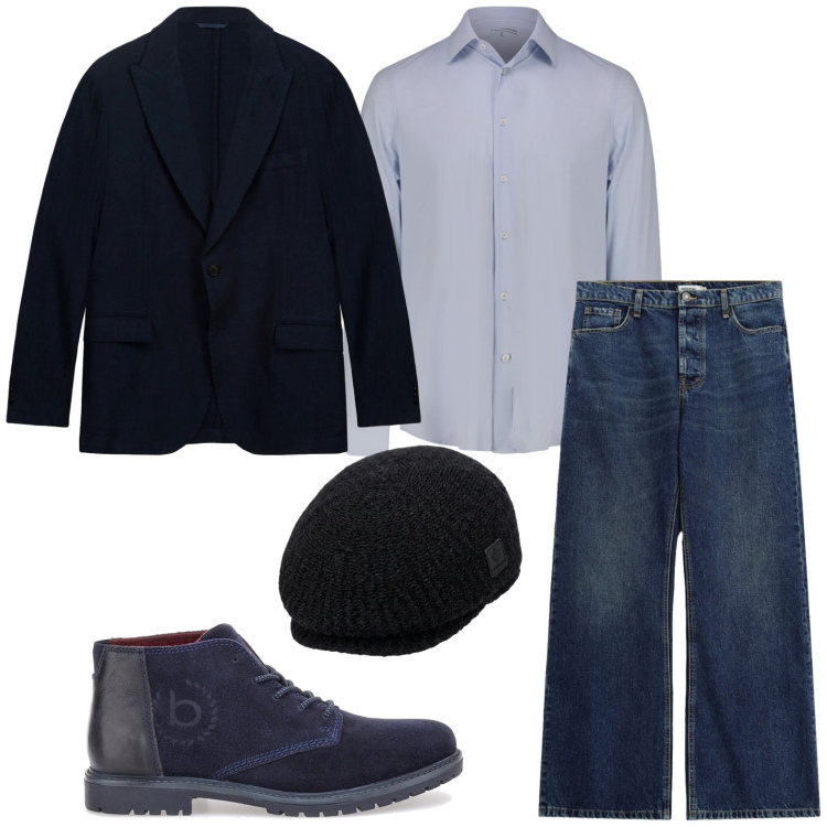 Outfit uomo - Camicia classica. Stile Trendy per Ufficio. Abbinamento con jeans, giacche, camicie, cappelli e berretti, scarpe stringate.