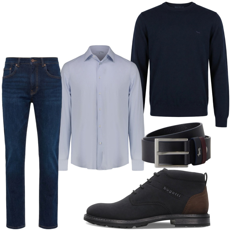Outfit uomo - Settembre trendy. Stile Trendy per Tutti i giorni. Abbinamento con pullovers, jeans, cinture, camicie, stivali e stivaletti.