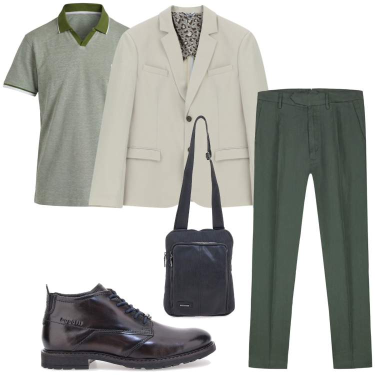 Outfit uomo - Blazer destrutturato e chino. Stile Trendy per Tutti i giorni. Abbinamento con polo, giacche, pantaloni, scarpe stringate, portafogli.