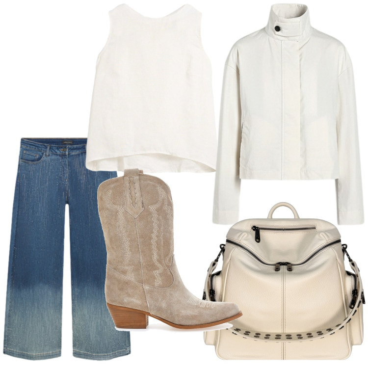 Outfit donna - Grinta country. Stile Casual per Tutti i giorni. Abbinamento con canottiere, jeans, zaini, bomber, stivaletti texani.