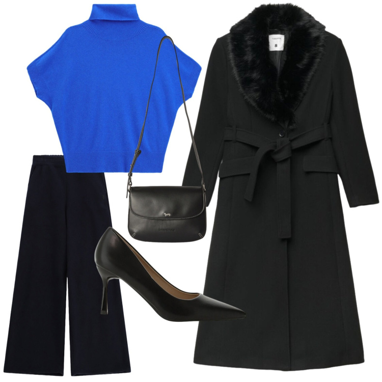 Outfit donna - Glam sofisticato. Stile Casual per Tutti i giorni. Abbinamento con borse a tracolla, décolleté, pullovers, cappotti, pantaloni.