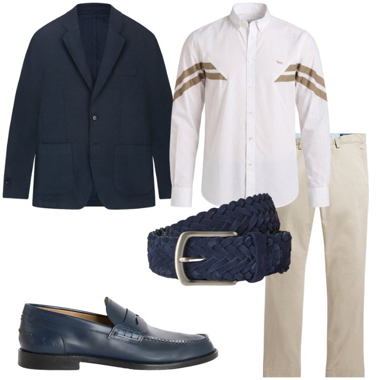 Outfit uomo - Rientro smart casual. Stile Business/Elegante per Ufficio. Abbinamento con scarpe stringate, camicie, cinture, giacche, pantaloni.