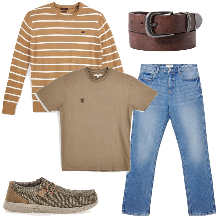Outfit uomo - Total look #2462391. Stile Casual per Tutti i giorni. Abbinamento con jeans dritti, cinture, scarpe stringate, pullovers, t-shirt.