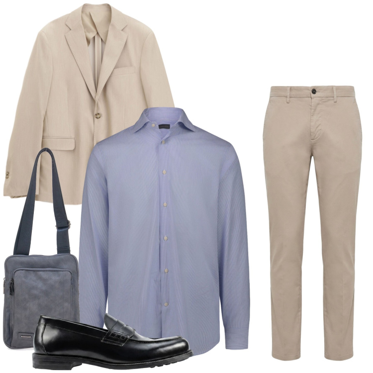 Outfit uomo - Total look #2462393. Stile Casual per Ufficio. Abbinamento con pantaloni, giacche, camicie, scarpe stringate, portafogli.
