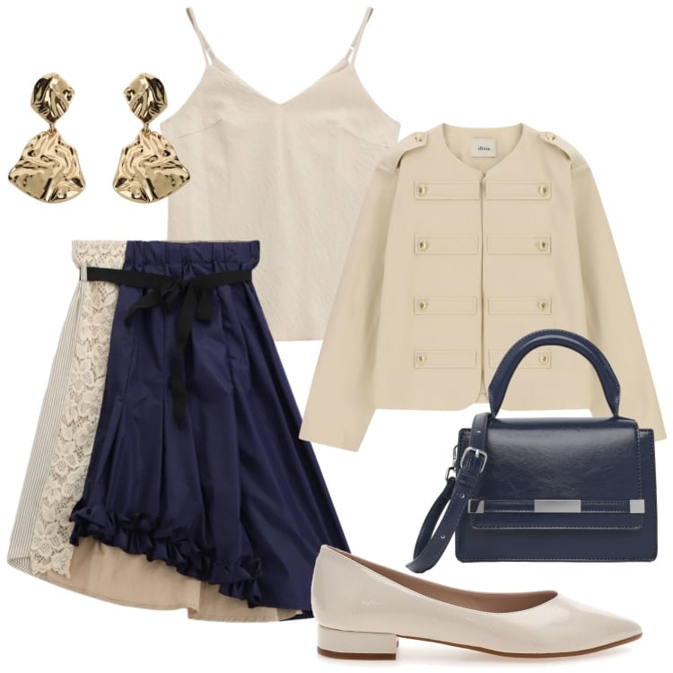 Outfit donna - Total look #2462402. Stile Vintage retrò per Serata fuori. Abbinamento con canottiere, orecchini, gonne longuette, blazer, borse a tracolla, ballerine.