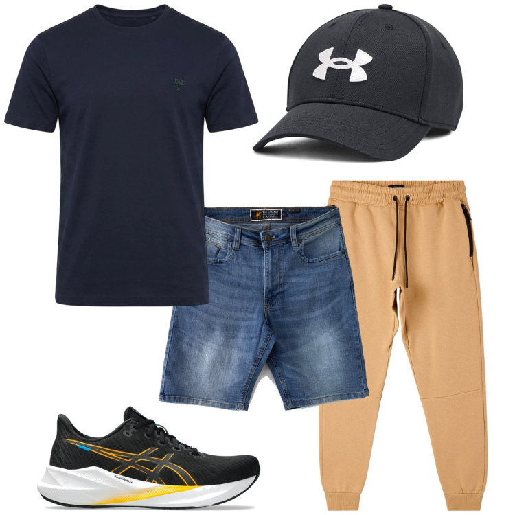 Outfit uomo - Total look #2462434. Stile Casual per Tutti i giorni. Abbinamento con t-shirt, pantaloni sportivi, cappelli, sneakers, bermuda.