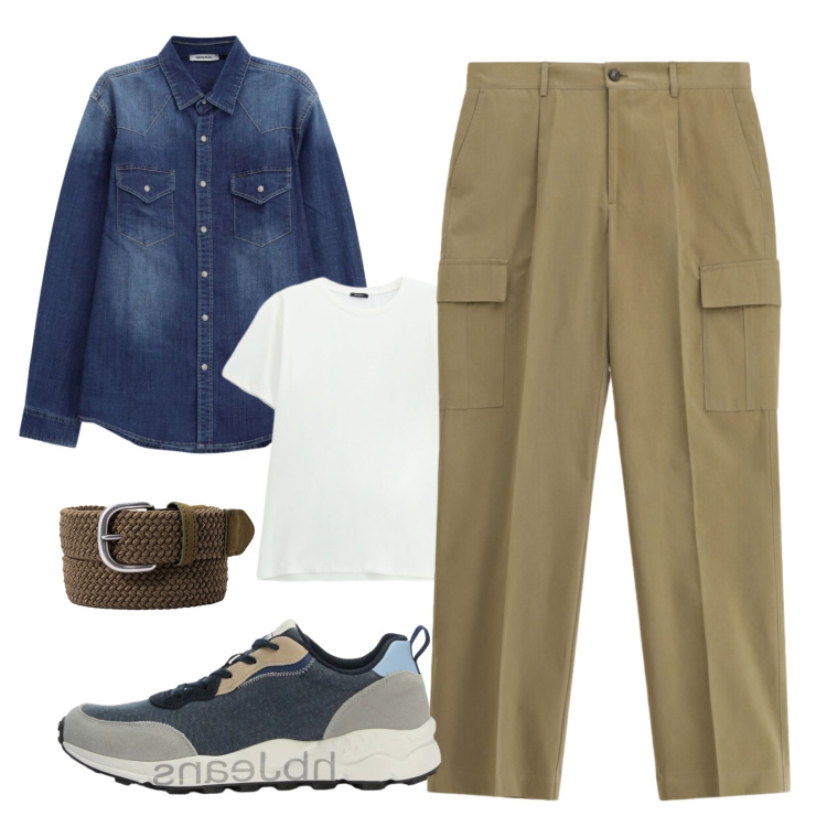 Outfit uomo - Metropolitano. Stile Urban per Tutti i giorni. Abbinamento con sneakers, pantaloni cargo, camicie, t-shirt, cinture.