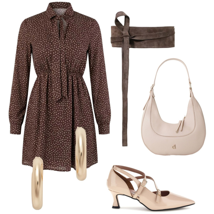 Outfit donna - Office. Stile Bon Ton per Ufficio. Abbinamento con borse a tracolla, vestiti corti, cinture, orecchini, décolleté.