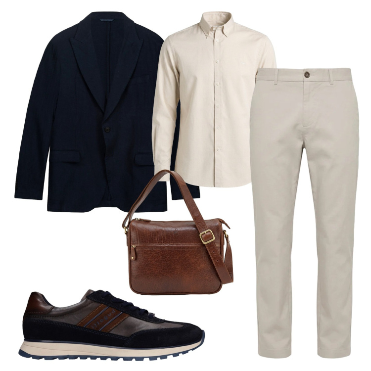 Outfit uomo - Smart casual. Stile Urban per Ufficio. Abbinamento con camicie, pantaloni, giacche, borse sportive, sneakers.