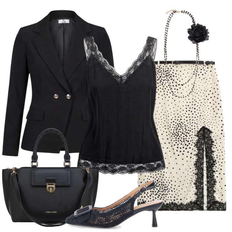 Outfit donna - Pizzo discreto. Stile Chic per Tutti i giorni. Abbinamento con gonne longuette, canottiere, blazer, collane, scarpe col tacco, borse a tracolla.