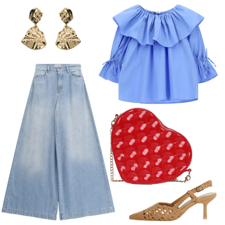 Outfit donna - L o v e !. Stile Glamour per Serata fuori. Abbinamento con décolleté, orecchini, bluse, borse a tracolla, jeans.