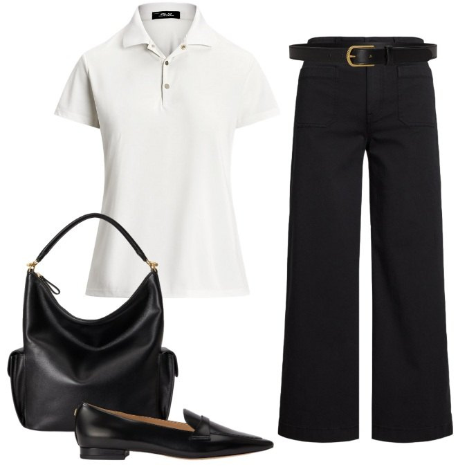 Outfit donna - Smart - Ufficio. Stile Casual per Ufficio. Abbinamento con polo, cinture, pantaloni, mocassini, borse a spalla.