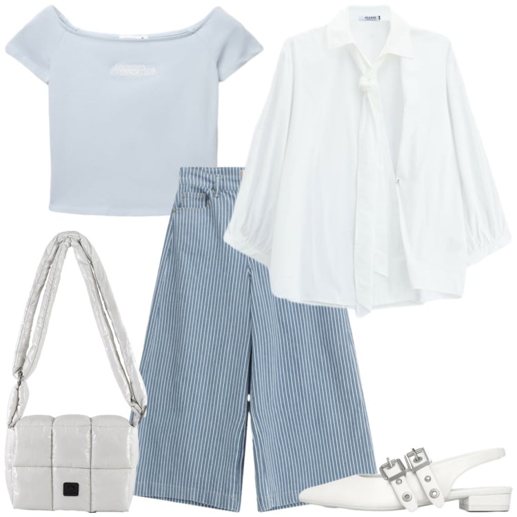 Outfit donna - Back to school - trendy. Stile Trendy per Scuola/Università. Abbinamento con ballerine, t-shirt, jeans, camicie, borse a spalla.