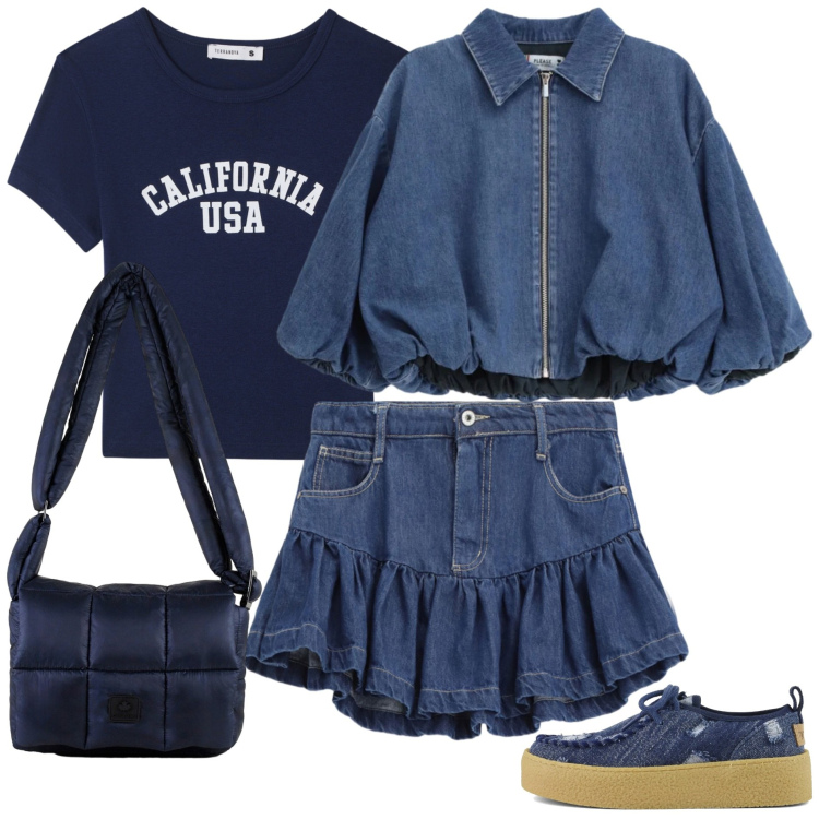 Outfit donna - Back to school - trendissima. Stile Trendy per Scuola/Università. Abbinamento con t-shirt, blazer, minigonne, borse a spalla, scarpe stringate.