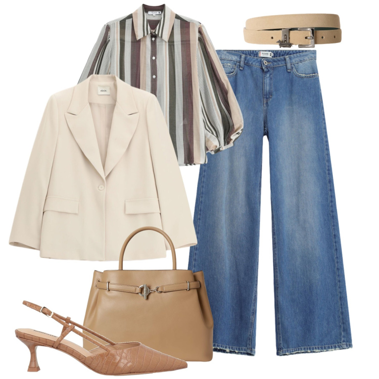 Outfit donna - Denim e colori neutri - @laurafo. Stile Casual chic per Tutti i giorni. Abbinamento con décolleté, cinture, blazer, jeans dritti, camicie, borse a mano.