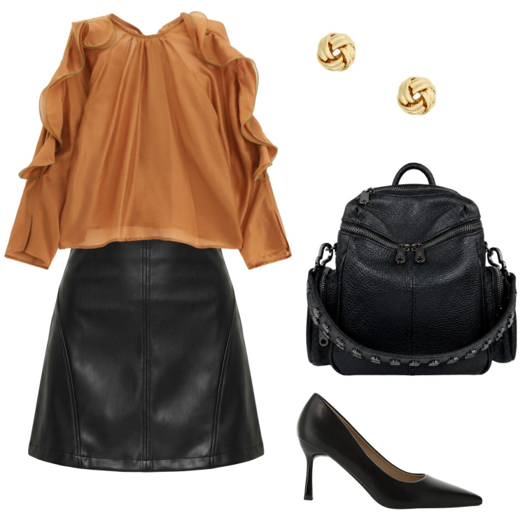 Outfit donna - Total look #2462774. Stile Chic per Ufficio. Abbinamento con décolleté, bluse, minigonne, zaini, orecchini.