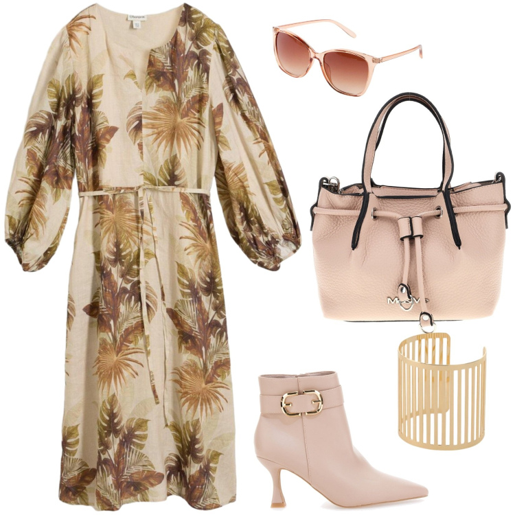 Outfit donna - Avorio a settembre. per Tutti i giorni. Abbinamento con vestiti lunghi, occhiali da sole, braccialetti, borse a spalla, stivaletti.