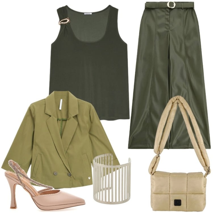 Outfit donna - Total look #2462816. Stile Casual chic per Tutti i giorni. Abbinamento con pantaloni, blazer, braccialetti, canottiere, borse a spalla, décolleté.