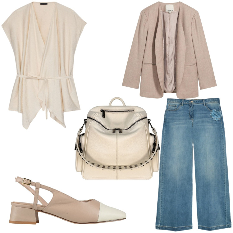Outfit donna - In giro per la città. per Tutti i giorni. Abbinamento con décolleté, blazer, caftani, jeans, zaini.