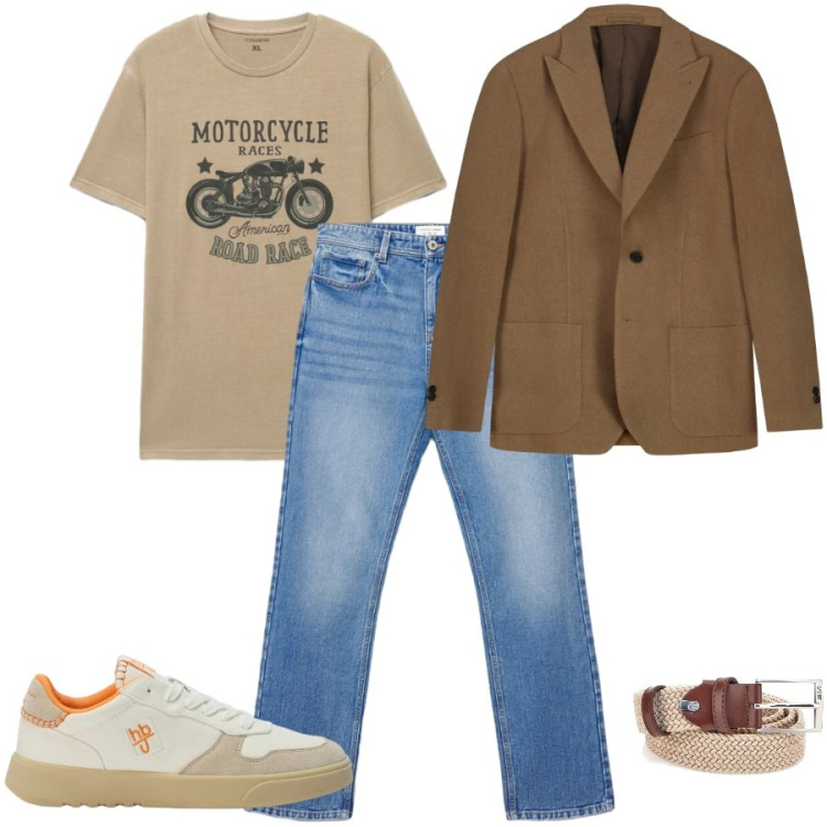 Outfit uomo - Total look #2462825. Stile Casual per Tutti i giorni. Abbinamento con sneakers, jeans dritti, t-shirt, giacche, cinture.