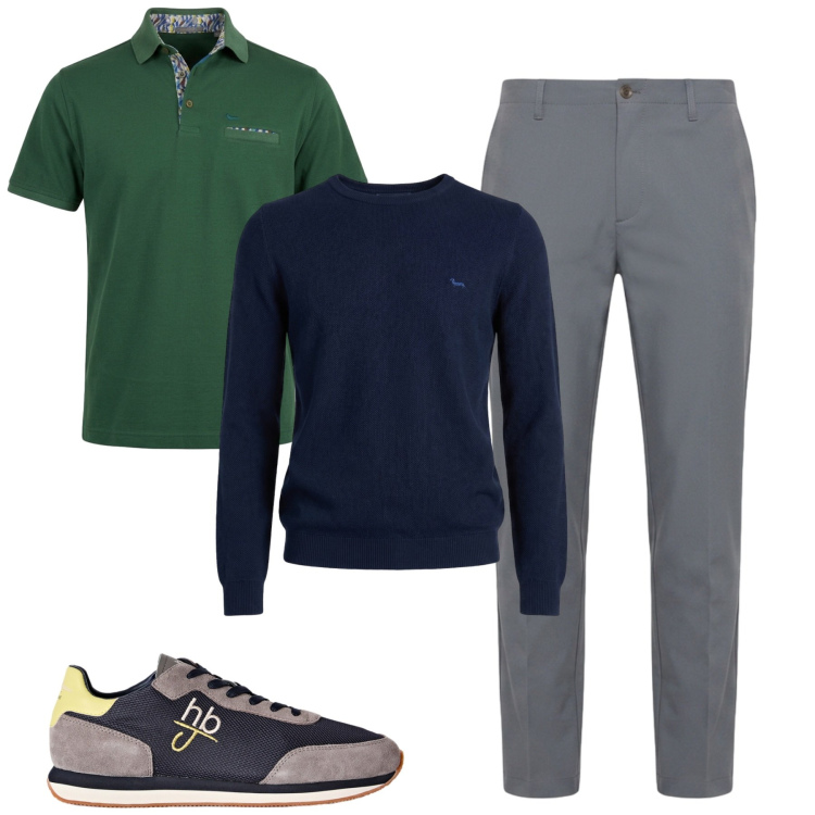 Outfit uomo - City. Stile Urban per Tutti i giorni. Abbinamento con pullovers, polo, sneakers, pantaloni.