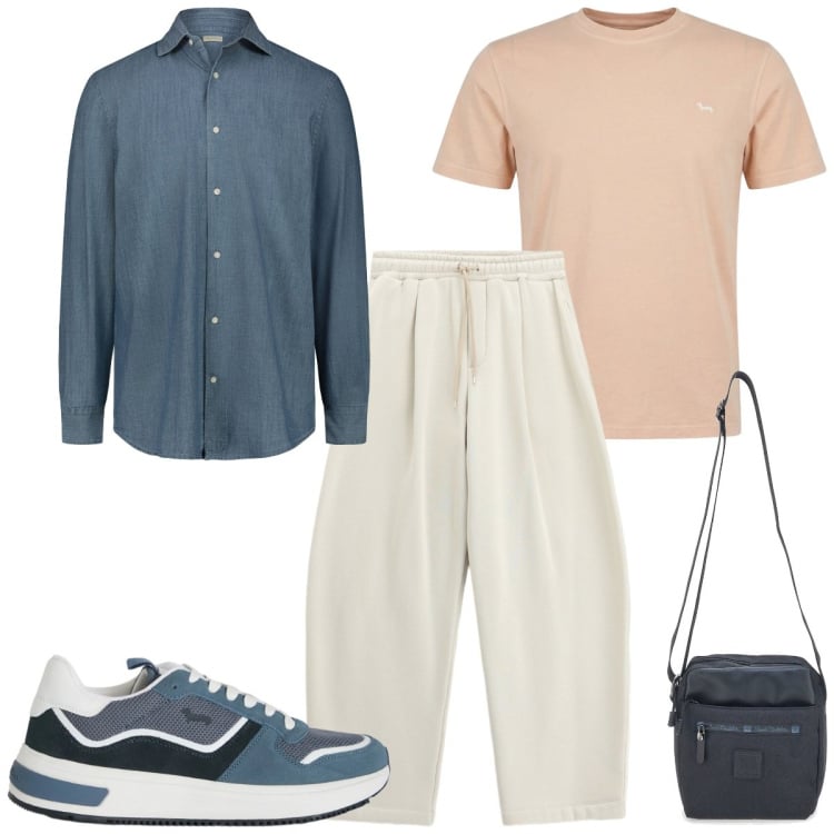Outfit uomo - Pantalone neutro. Stile Casual per Tutti i giorni. Abbinamento con t-shirt, sneakers, pantaloni, camicie, portafogli.