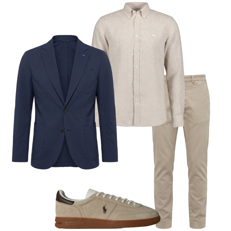 Outfit uomo - Rientro smart casual. Stile Business/Elegante per Ufficio. Abbinamento con pantaloni chino, camicie, giacche, sneakers.