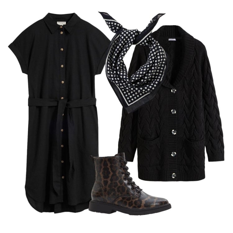 Outfit donna - Chemisier con laccetto in vita. Stile Rock per Serata fuori. Abbinamento con vestiti chemisier, stivaletti, cardigans, foulard.
