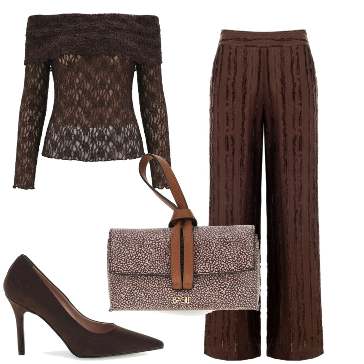 Outfit donna - Total look #2462923. Stile Casual chic per Tutti i giorni. Abbinamento con pantaloni a palazzo, bluse, borse a tracolla, décolleté.