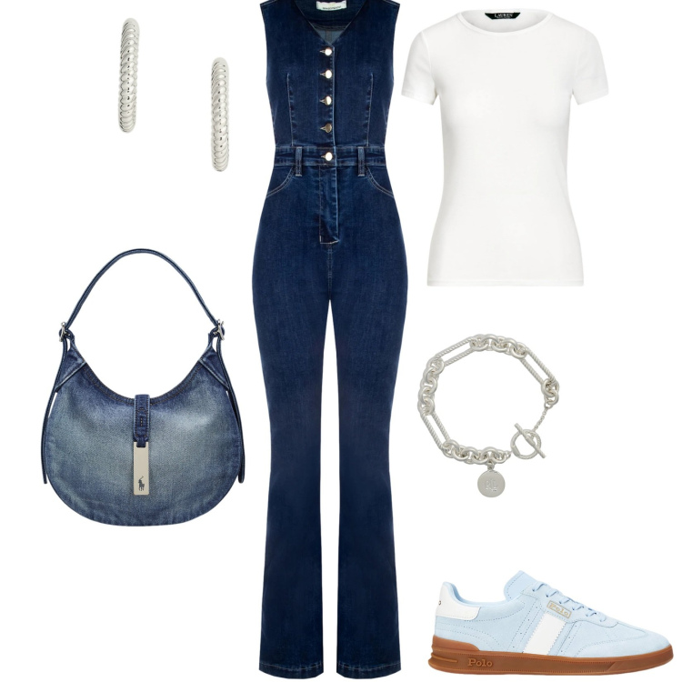 Outfit donna - Total look #2462926. Stile Casual per Tutti i giorni. Abbinamento con tute, sneakers, braccialetti, t-shirt, borse a spalla, orecchini.