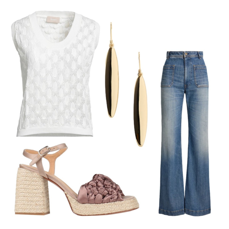 Outfit donna - Gironzolando a Trieste. Stile Basic per Tutti i giorni. Abbinamento con pullovers, espadrillas, jeans bootcut, orecchini.
