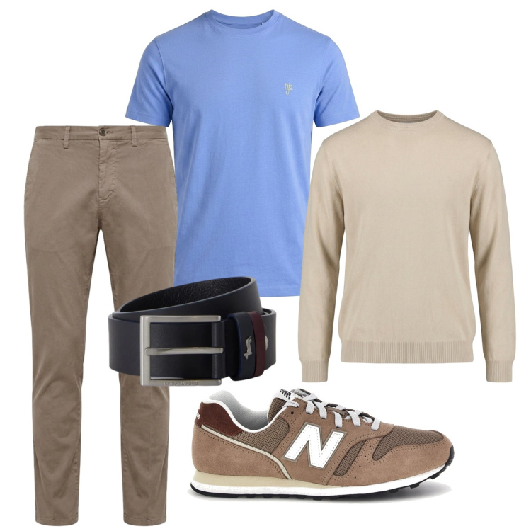 Outfit uomo - Total look #2462959. Stile Casual per Tutti i giorni. Abbinamento con maglieria, pantaloni chino, cinture, t-shirt, sneakers.