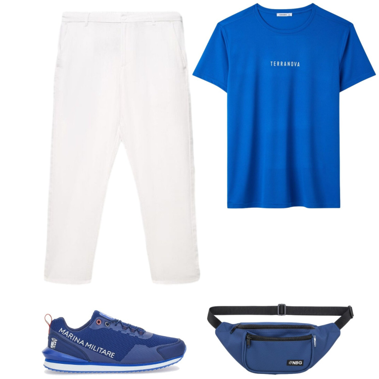 Outfit uomo - Total look #2462963. Stile Trendy per Tutti i giorni. Abbinamento con pantaloni, t-shirt, sneakers, borse sportive.