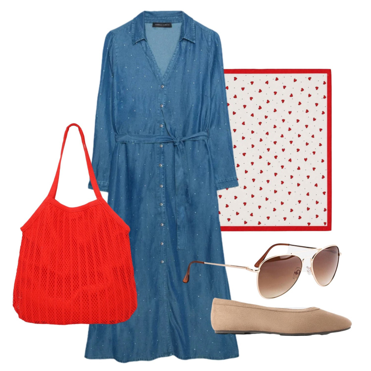 Outfit donna - Settembre. Stile Casual chic per Tutti i giorni. Abbinamento con occhiali da sole, ballerine, shopping bag, foulard, vestiti lunghi.