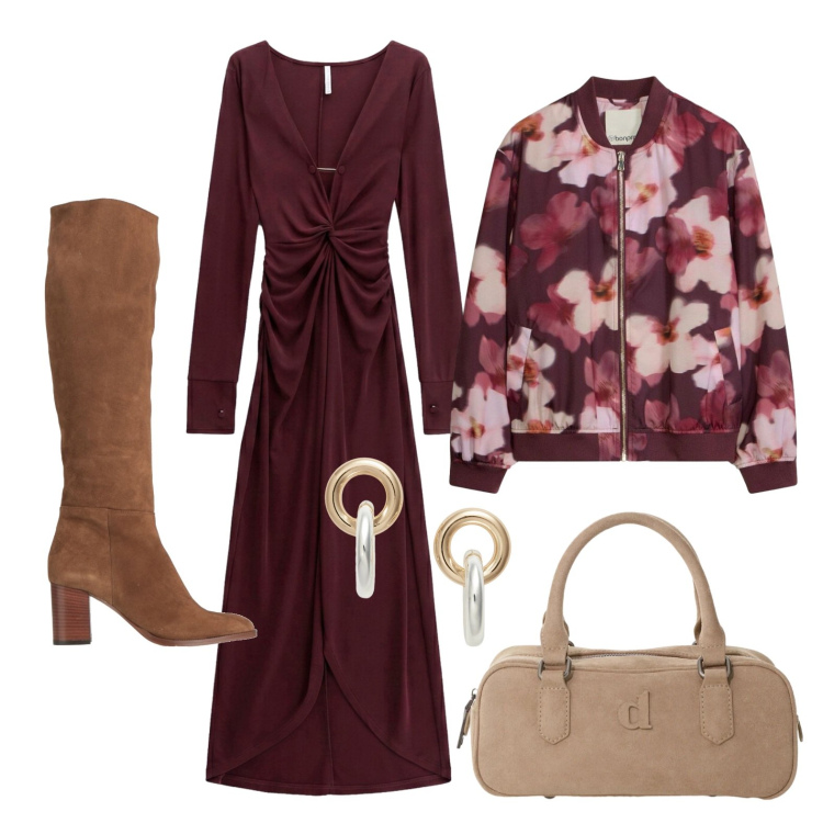 Outfit donna - Arriverà l\'autunno. Stile Urban per Ufficio. Abbinamento con stivali, bomber, vestiti lunghi, borse a mano, orecchini.