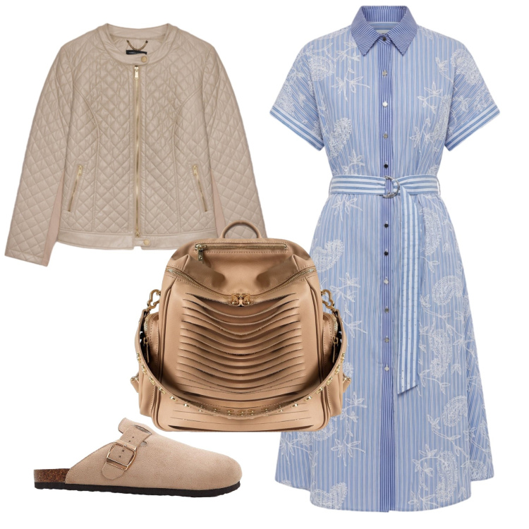Outfit donna - Settembre. Stile Casual chic per Tutti i giorni. Abbinamento con pantofole, vestiti chemisier, giacche, zaini.