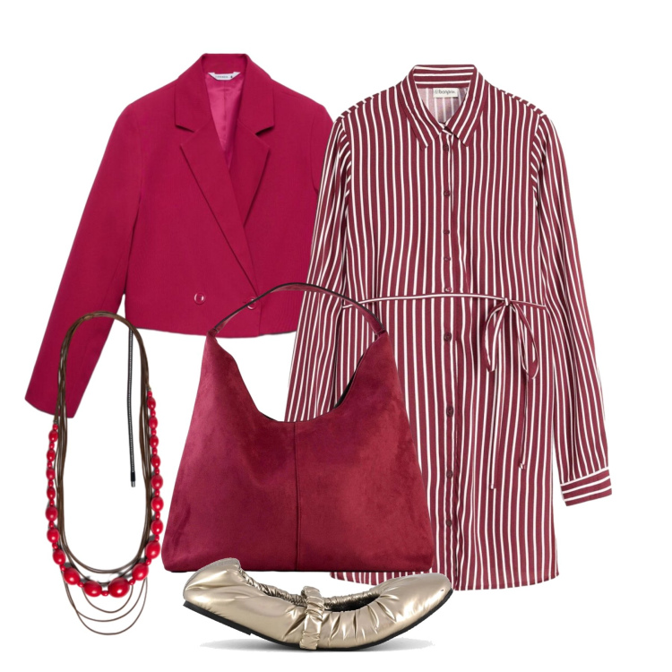 Outfit donna - Settembre. Stile Casual chic per Tutti i giorni. Abbinamento con borse a spalla, vestiti chemisier, blazer, collane, ballerine.