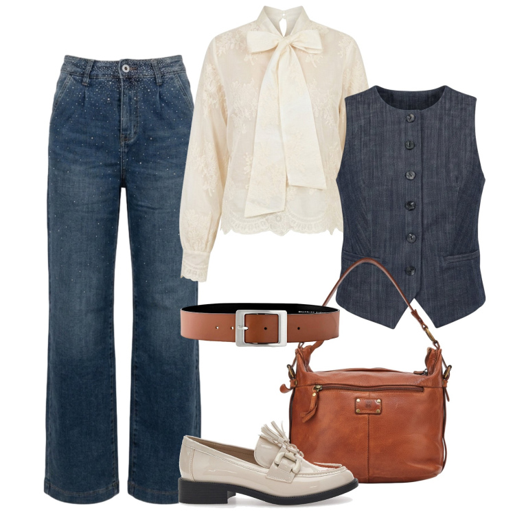 Outfit donna - Denim e colori neutri - @laurafo. Stile Casual chic per Tutti i giorni. Abbinamento con cinture, bluse, jeans, gilet, mocassini, borse a spalla.