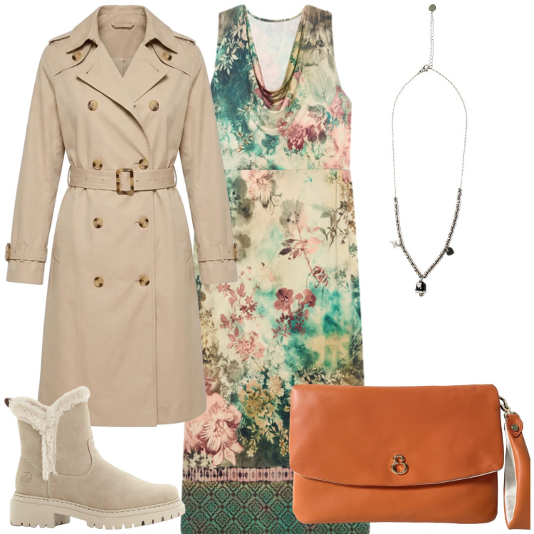 Outfit donna - Total look #2463039. Stile Casual chic per Tutti i giorni. Abbinamento con stivaletti, ciondoli, vestiti lunghi, pochette, trench.